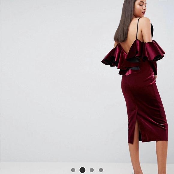 Velvet burgundy off shoulder gown - Picture 3 of 7